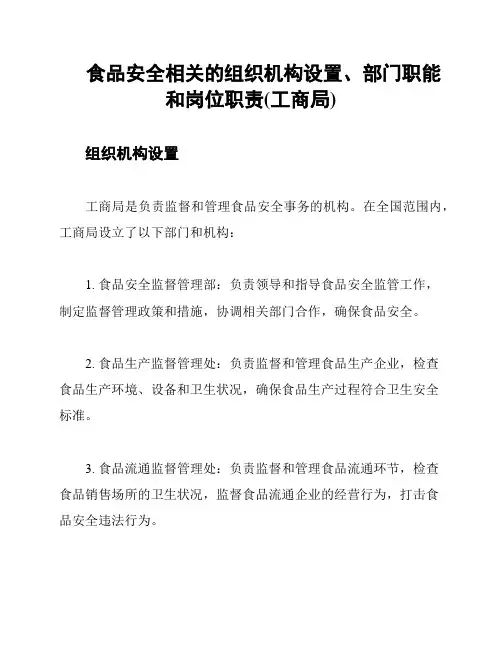 食品安全相关的组织机构设置、部门职能和岗位职责(工商局)