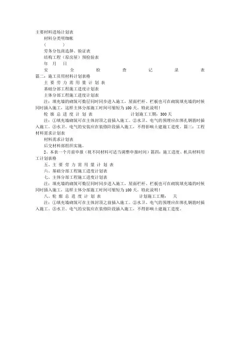 施工材料计划表
