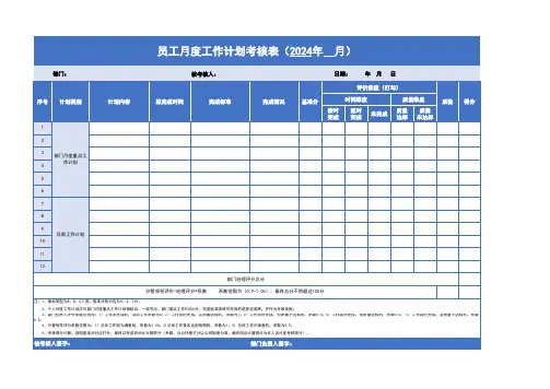 员工月度工作计划考核表