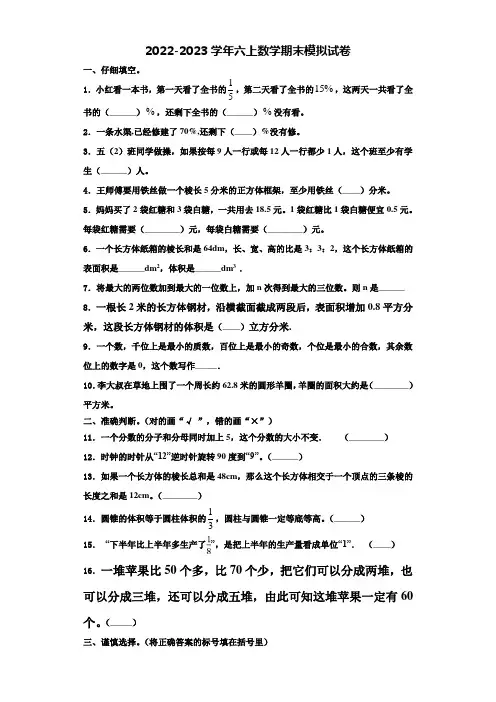 潍坊市奎文区2022-2023学年六年级数学第一学期期末统考试题含解析