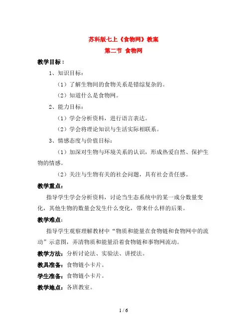 苏科版七上《食物网》教案
