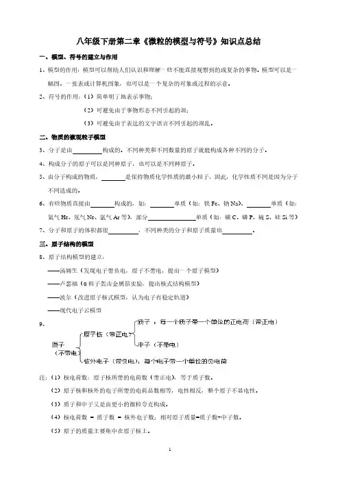 八年级下第二章微粒的模型与符号知识点总结(空)