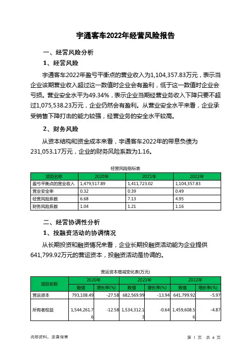 600066宇通客车2022年经营风险报告