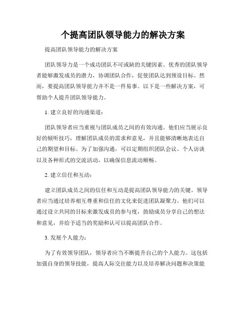 个提高团队领导能力的解决方案