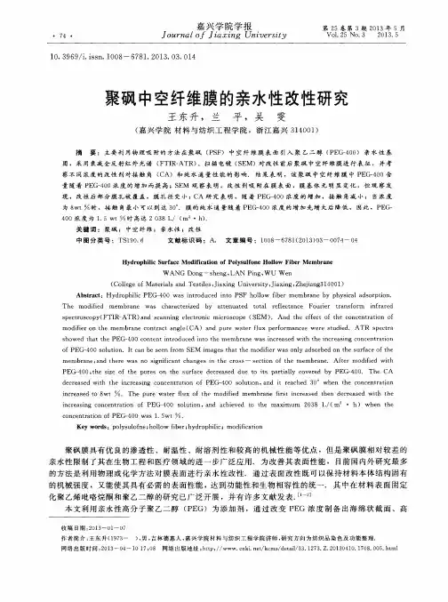 聚砜中空纤维膜的亲水性改性研究