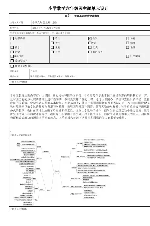 小学数学六年级圆主题单元设计