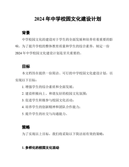 2024年中学校园文化建设计划