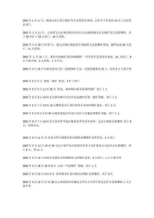 2002年矿难不完全统计