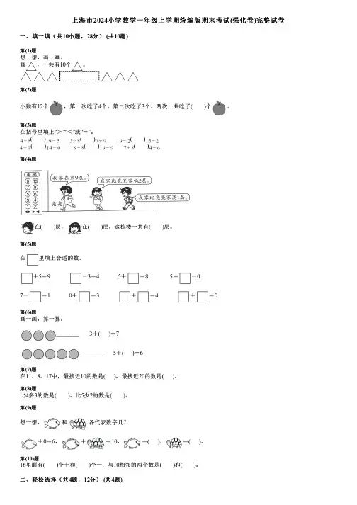 上海市2024小学数学一年级上学期统编版期末考试(强化卷)完整试卷