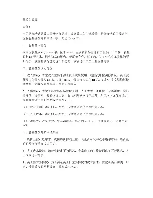 食堂经费补贴申请报告