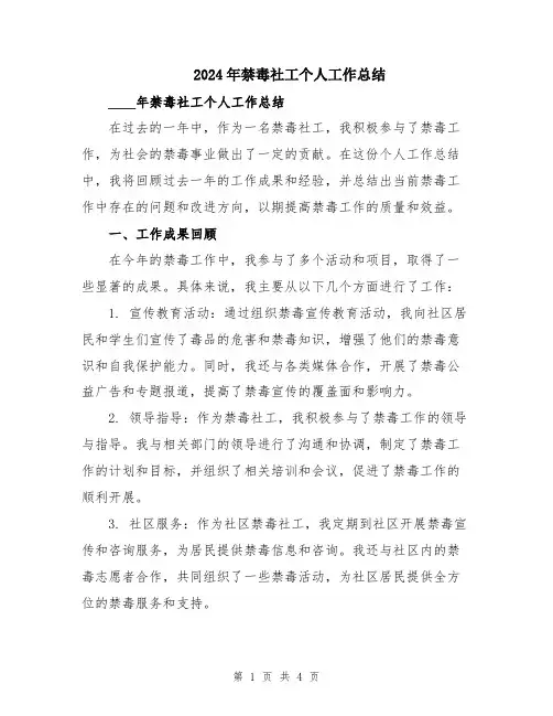 2024年禁毒社工个人工作总结