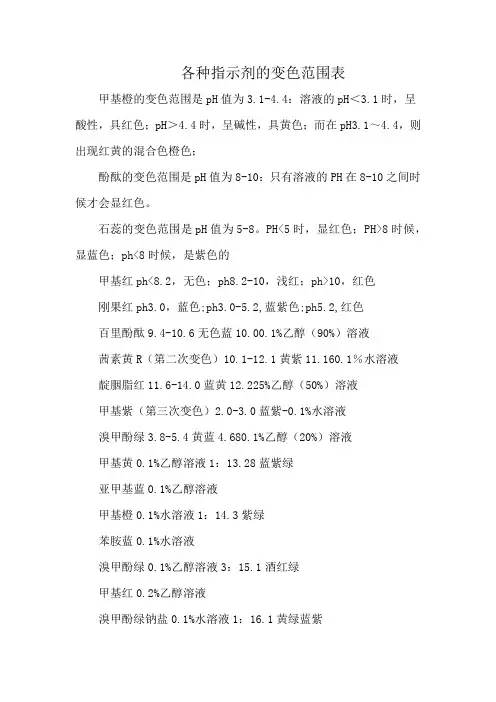 各种指示剂的变色范围表