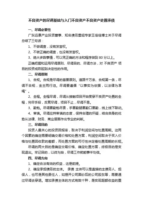 不良资产的尽调基础与入门不良资产不良资产处置承债
