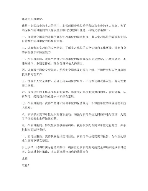 申请自主实习安全承诺书模板