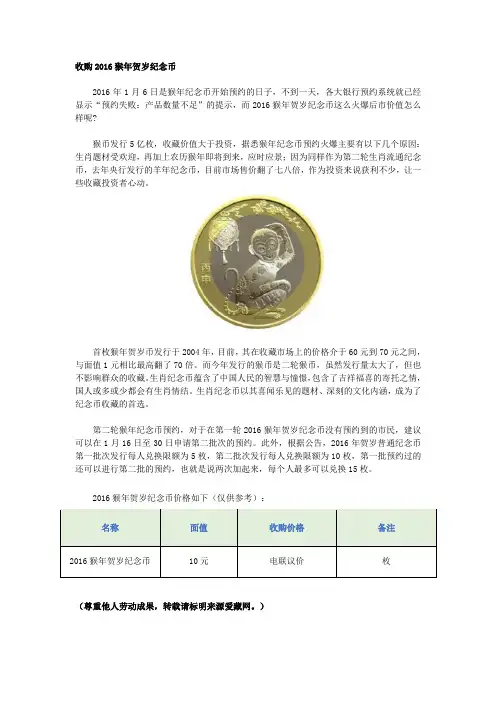 收购2016猴年贺岁纪念币