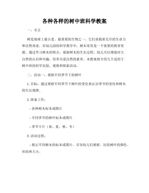 各种各样的树中班科学教案