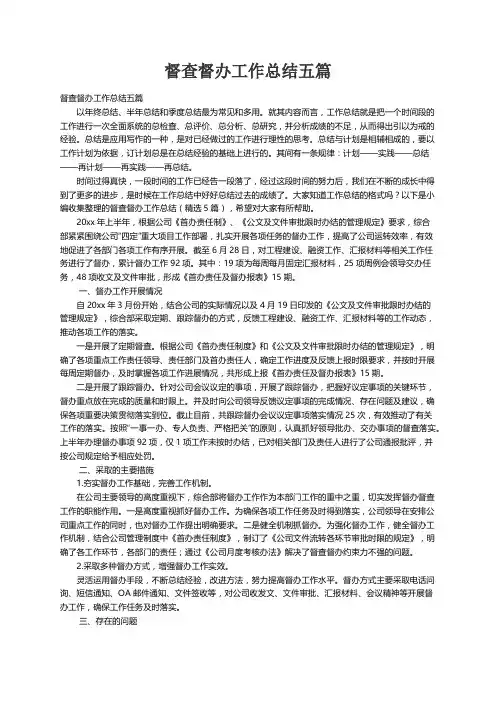 督查督办工作总结（精选5篇）