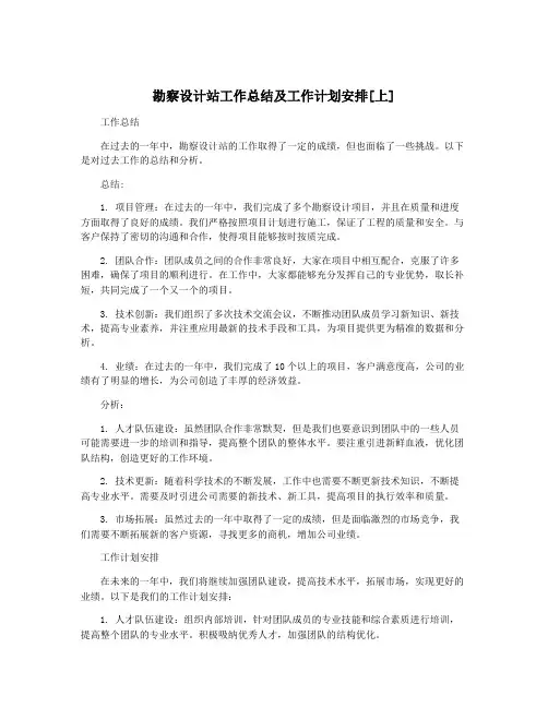 勘察设计站工作总结及工作计划安排[上]