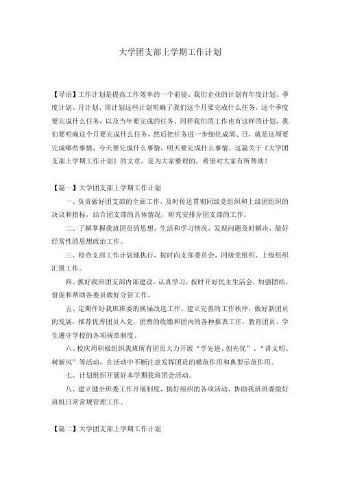 大学团支部上学期工作计划