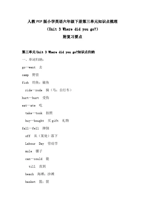 2020人教PEP版英语六年级下册第三单元知识点梳理 附复习要点 Unit3 Where did you go