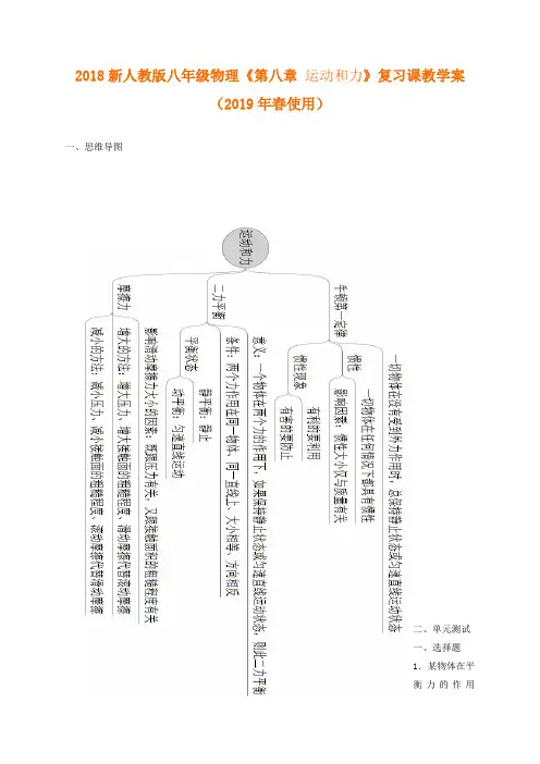 (完整版)人教版八年级物理《第八章-运动和力》复习课教学案