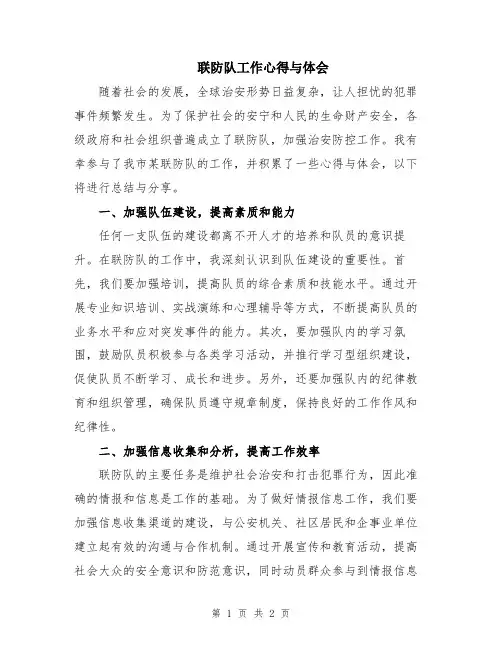 联防队工作心得与体会