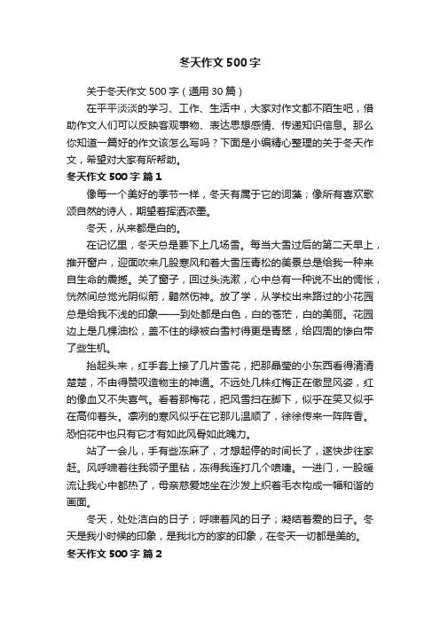 关于冬天作文500字（通用30篇）
