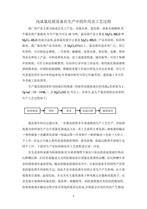 浅谈氯化镁设备在生产中的作用及工艺过程