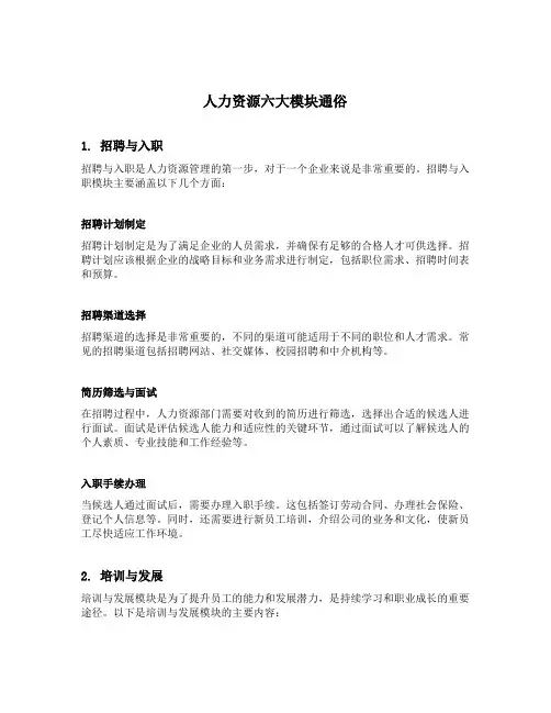 人力资源六大模块通俗