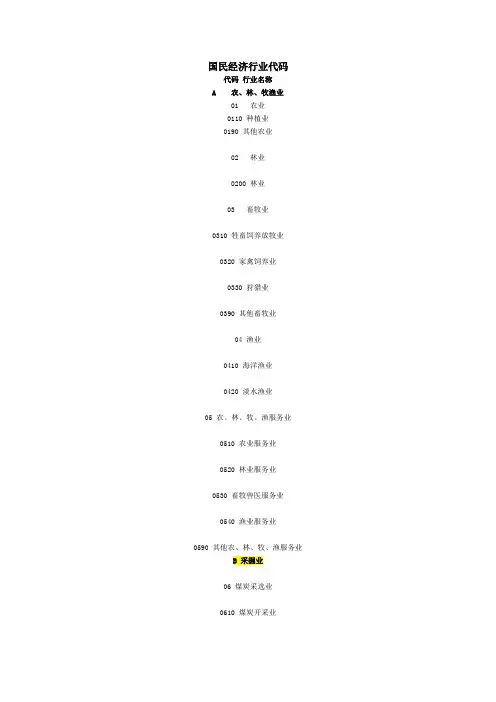 国民经济行业代码