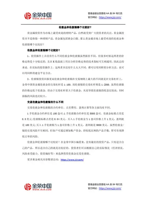 伦敦金和伦敦银哪个比较好?