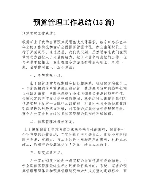 预算管理工作总结(15篇)