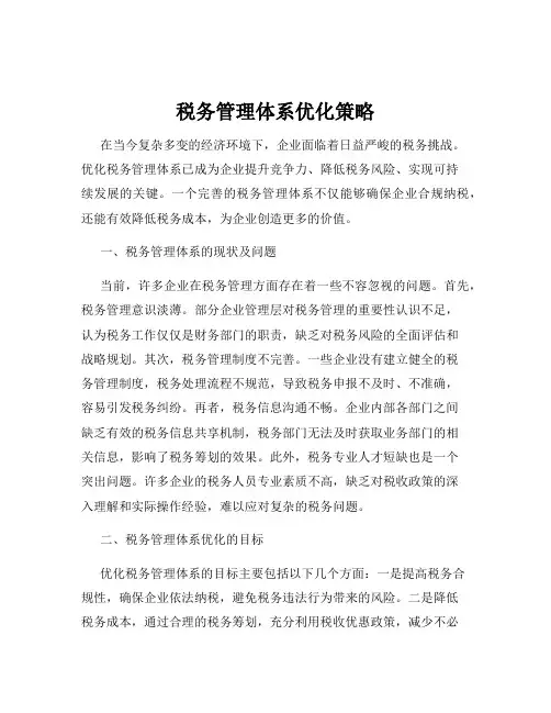 税务管理体系优化策略