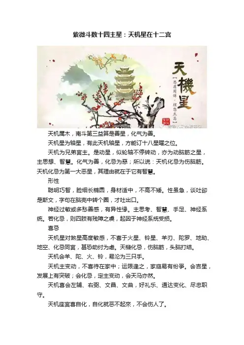 紫微斗数十四主星：天机星在十二宫