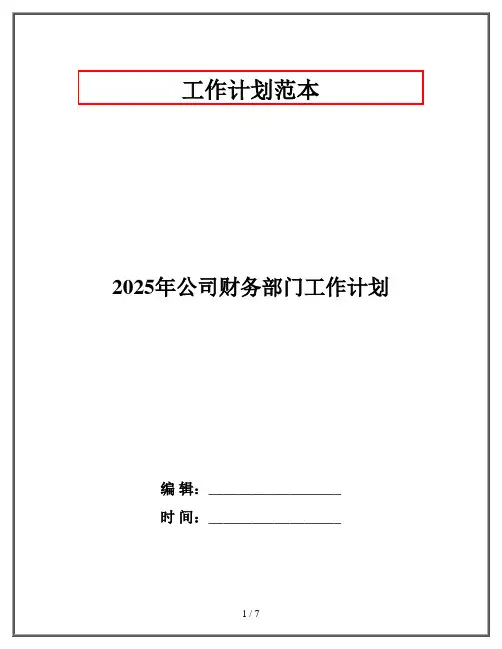 2025年公司财务部门工作计划