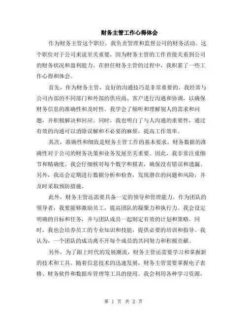 财务主管工作心得体会