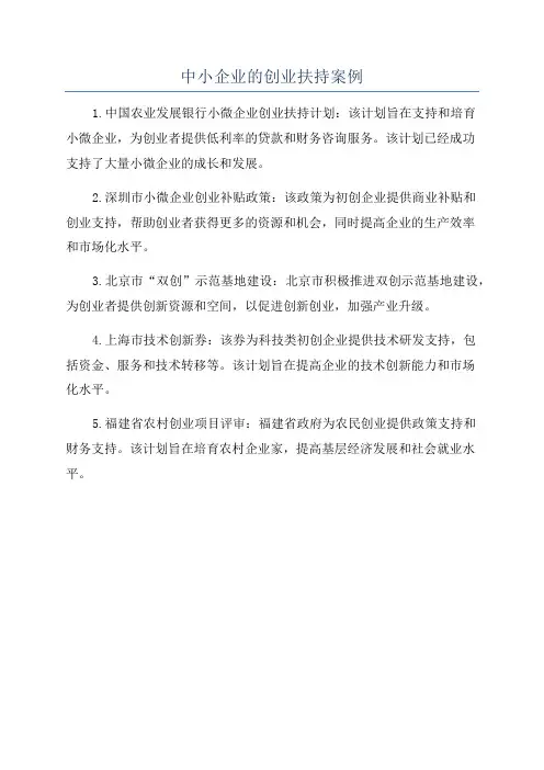 中小企业的创业扶持案例