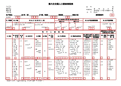 全国人口普查表短表