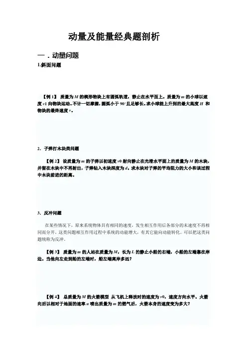 动量及能量经典题剖析及问题详解