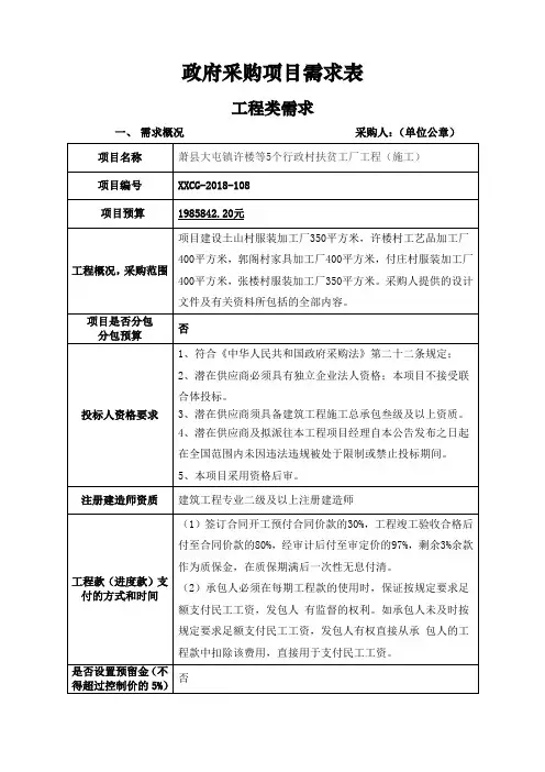 政府采购项目需求表