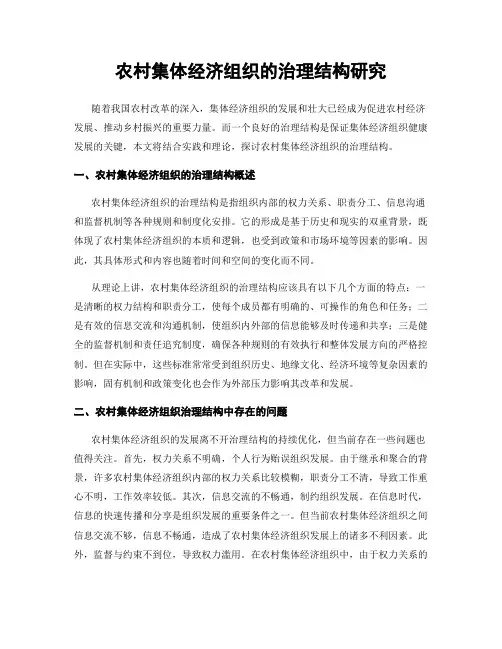 农村集体经济组织的治理结构研究