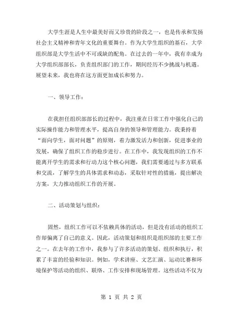 大学组织部部长工作总结范文