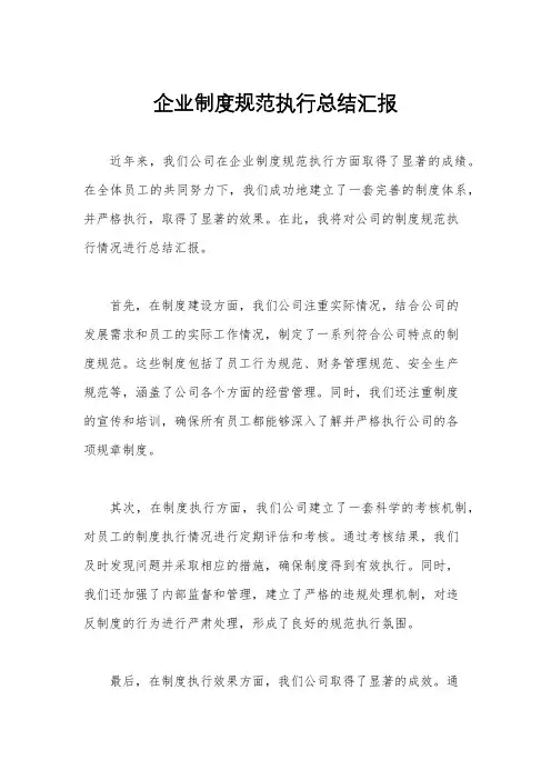 企业制度规范执行总结汇报