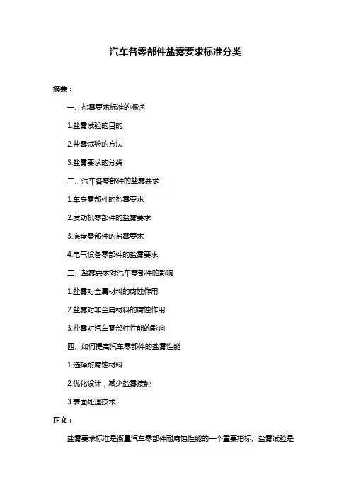 汽车各零部件盐雾要求标准分类