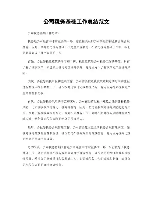 公司税务基础工作总结范文