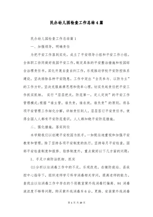 民办幼儿园检查工作总结4篇
