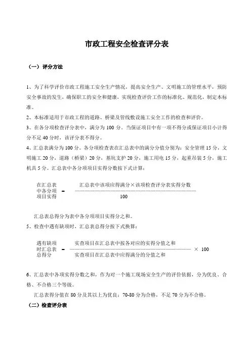 市政工程的安全检查评分表