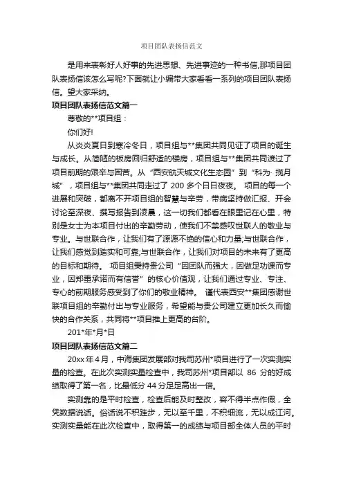 项目团队表扬信范文_表扬信_