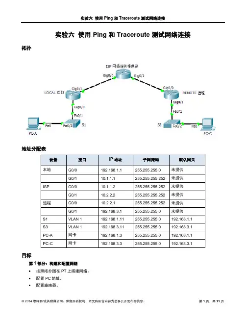 实验6 使用ping和traceroute测试网络连接