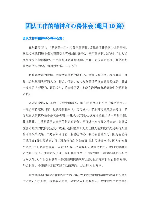 团队工作的精神和心得体会(通用10篇)